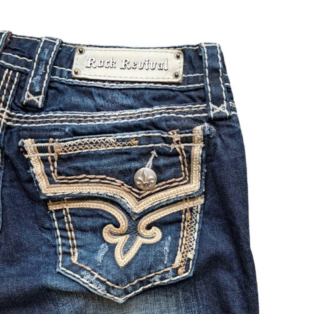 ROCK REVIVAL SIZE 26 EASY BOOT DESIGNER BLUE JEANS.